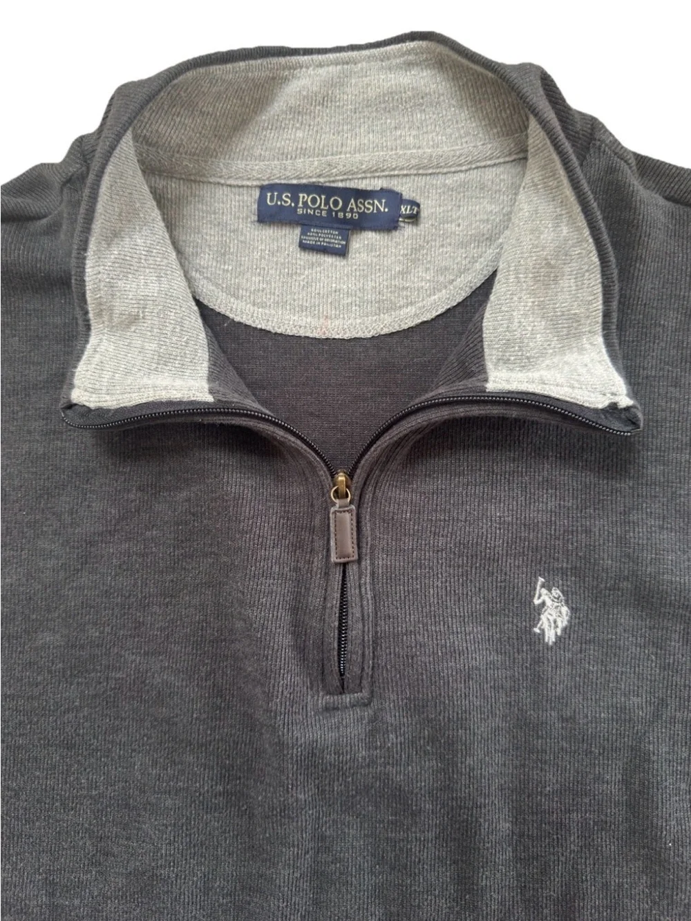 U.S. Polo Assn. Quarter Zip Pullover Sweater Men's XLT Charcoal Gray Ribbed Prep